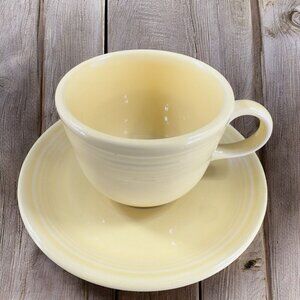 VTG Fiesta Fiestaware Ceramic Teacup And Saucer Set Ivory Yellow Homer Laughlin